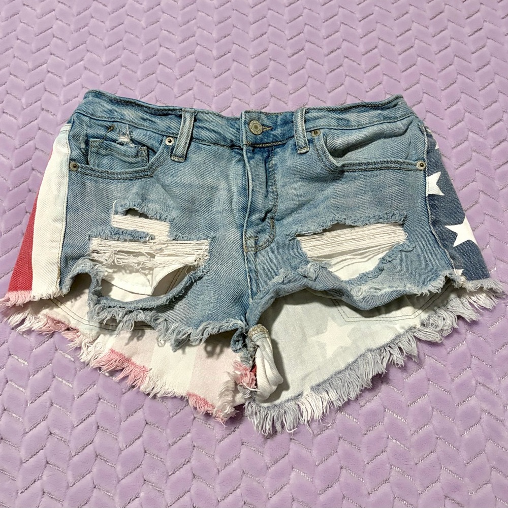 Mossimo Supply Co. American Flag style Distressed Jean Shorts